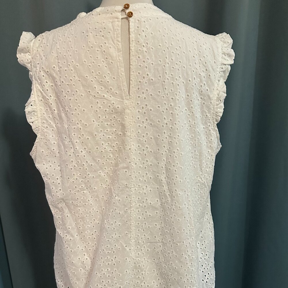 Nanette Lepore White Eyelet Embroidered Flutter Sleeve Blouse Top Women XL - Picture 5 of 8